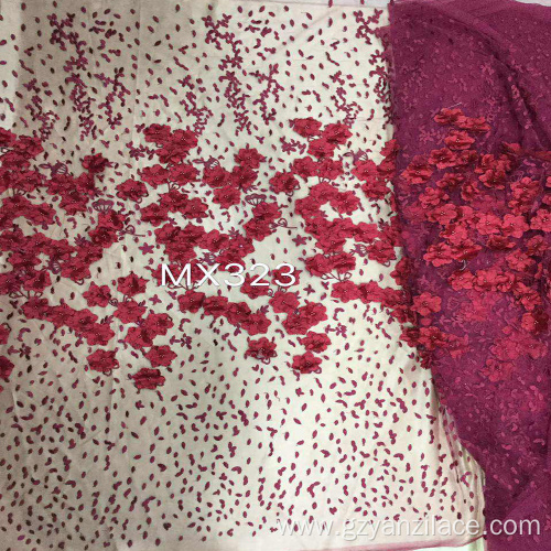 White 3D Flower Lace Embroidery Fabric